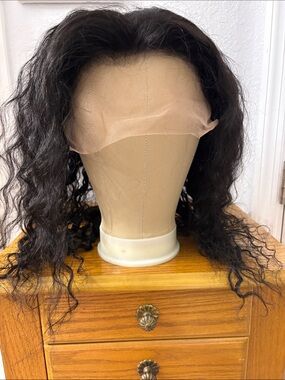 Lace Front Human Hair 20” Wig — Deep Wave Natural Black